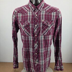 Salt Valley Western Shirt Pearl Snap Men XL Purple GrayCowboy Cotton Rodeo